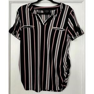 Sweet Wanderer Maternity Top Size M Pink Black White Striped Short Sleeve Blouse